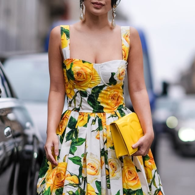 Yellow and White Floral Fit and Flare Midi Dress Yellow and White Floral Fit and Flare Midi Dress — Classy Cocktail Dresses Wedding Guest