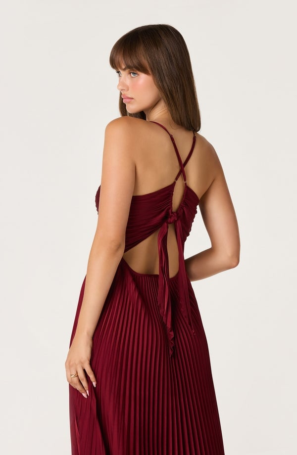 Burgundy Satin Maxi Dress with Open Back Burgundy Satin Maxi Dress with Open Back — Classy Cocktail Dresses Wedding Guest