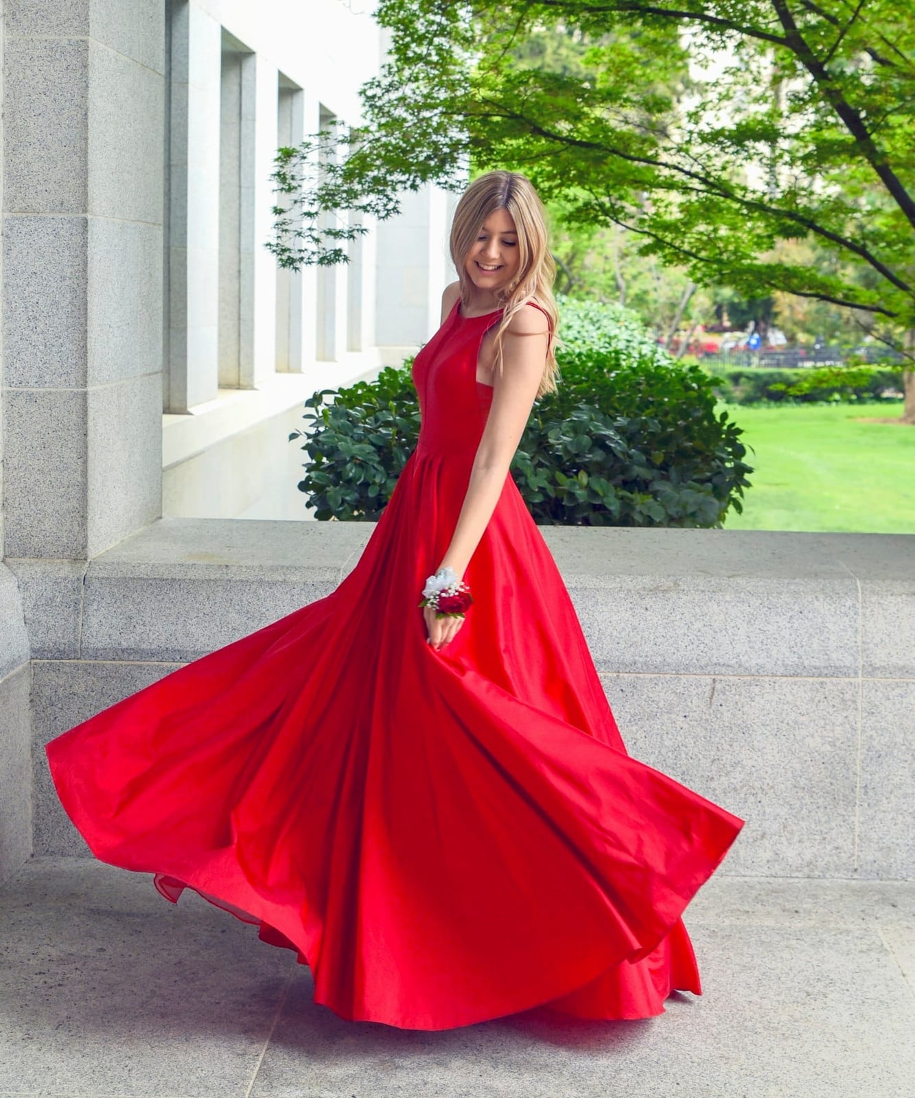 Red Ballgown with Full Twirling Skirt Red Ballgown with Full Twirling Skirt — Classy Cocktail Dresses Wedding Guest