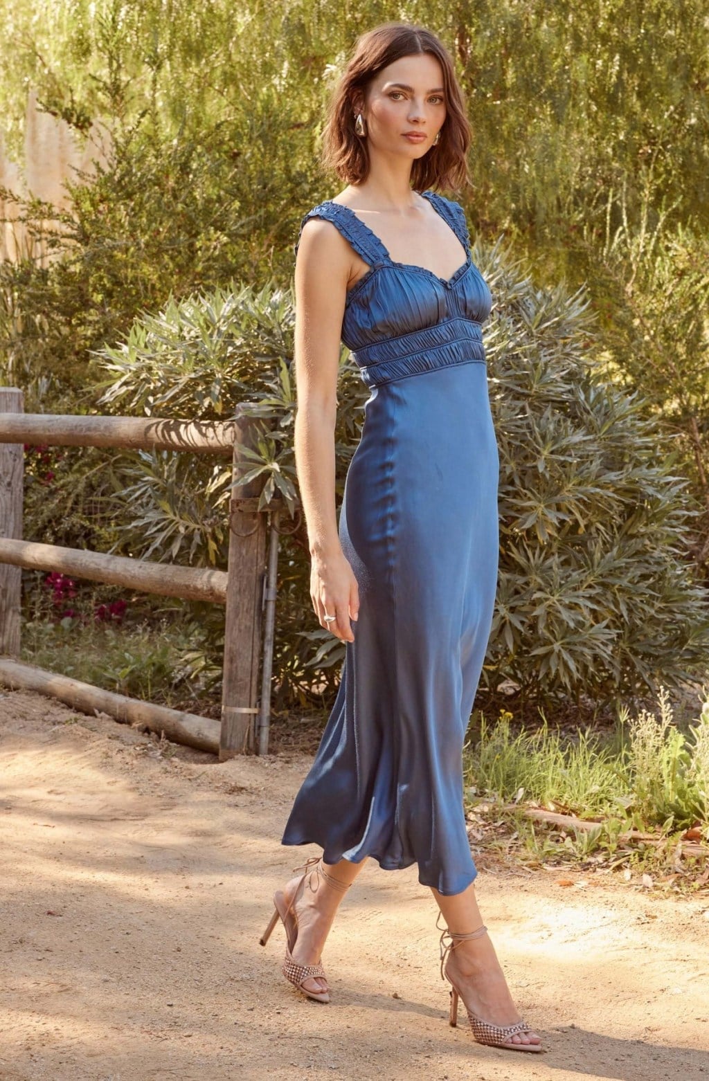 Deep Blue Satin A-line Dress with Smocked Bodice Deep Blue Satin A-line Dress with Smocked Bodice — Classy Cocktail Dresses Wedding Guest