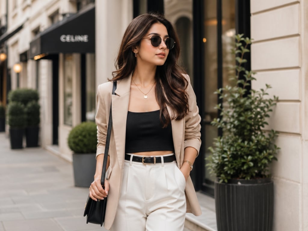 Beige Oversized Blazer with Black Crop Top Beige Oversized Blazer with Black Crop Top — Classy Color Analysis
