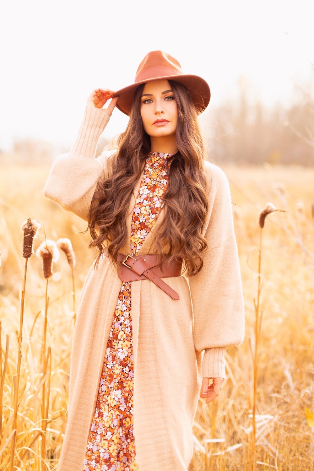 Beige Knit Cardigan with Floral Dress Beige Knit Cardigan with Floral Dress — Classy Color Analysis