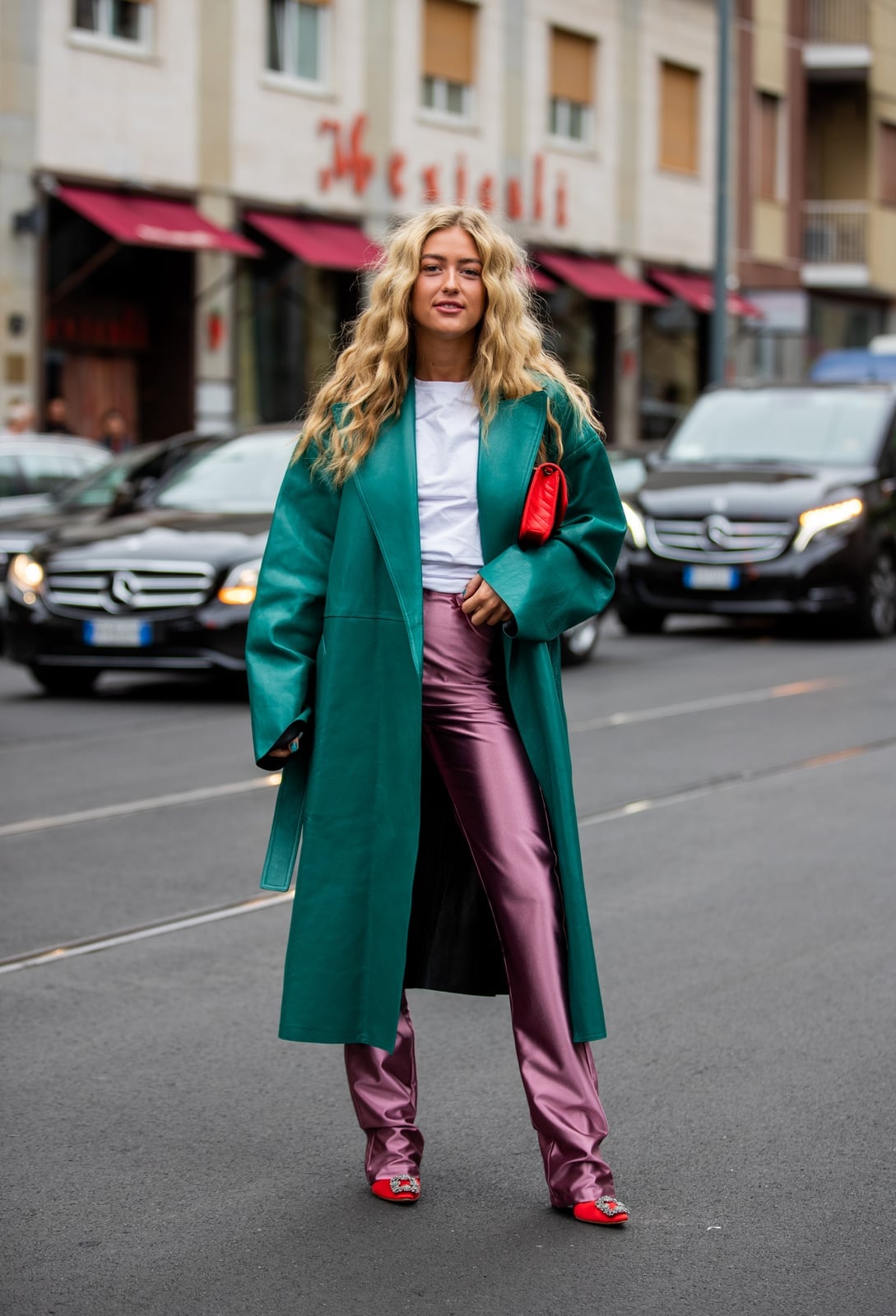 Teal Leather Coat with Pink Satin Pants Teal Leather Coat with Pink Satin Pants — Classy Color Analysis