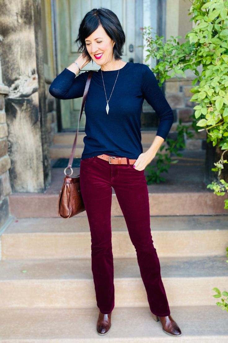 Burgundy Velvet Trousers with Navy Top Burgundy Velvet Trousers with Navy Top — Classy Color Analysis