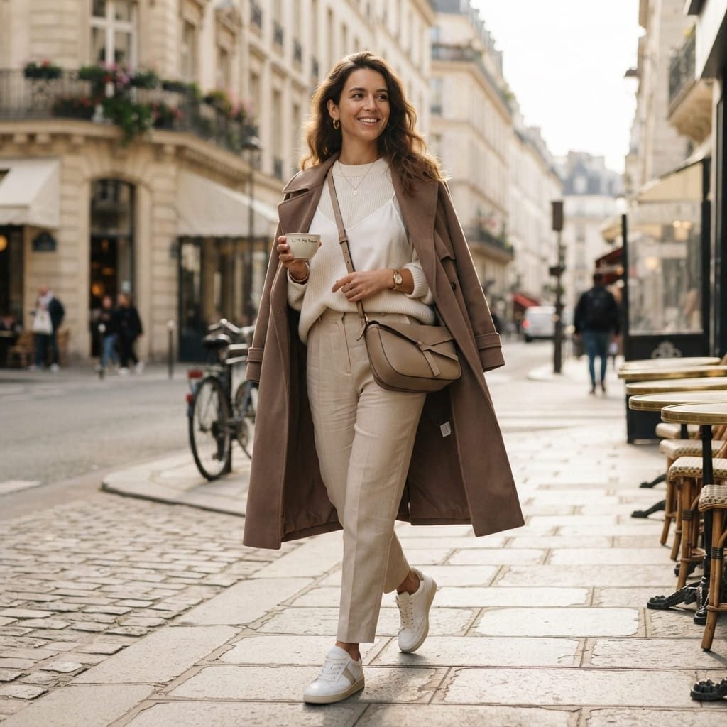 Brown Coat Over Cream Knit and Trousers Brown Coat Over Cream Knit and Trousers — Classy Color Analysis