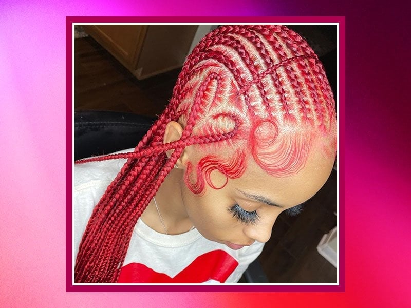 Red Cornrows With Heart Hairline Detail — Classy Color Braids