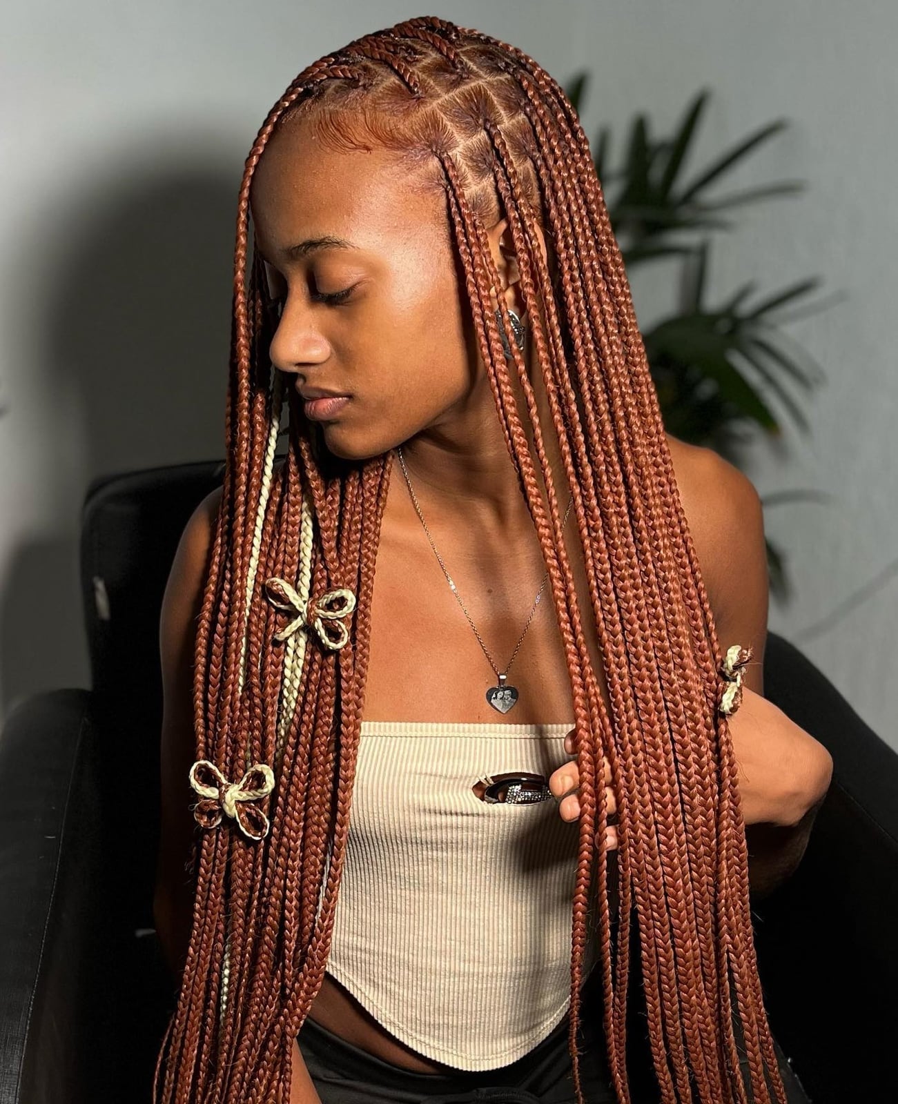 Copper Box Braids With Golden Clips — Classy Color Braids