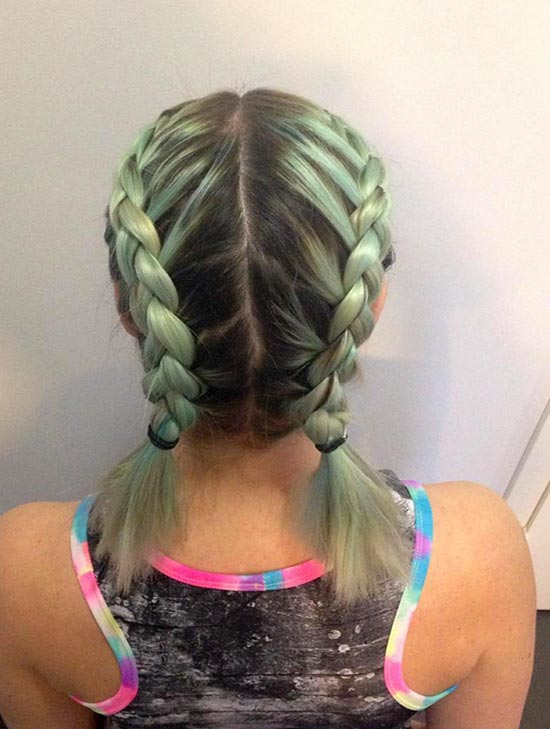 Back View Mint Green Boxer Braids — Classy Color Braids
