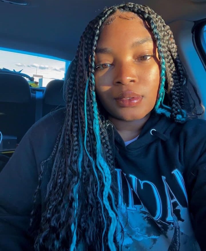 Fine Box Braids With Turquoise Streaks — Classy Color Braids