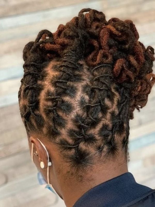 Short Twisted Updo With Copper and Auburn Short Twisted Updo With Copper and Auburn — Classy Color Locs