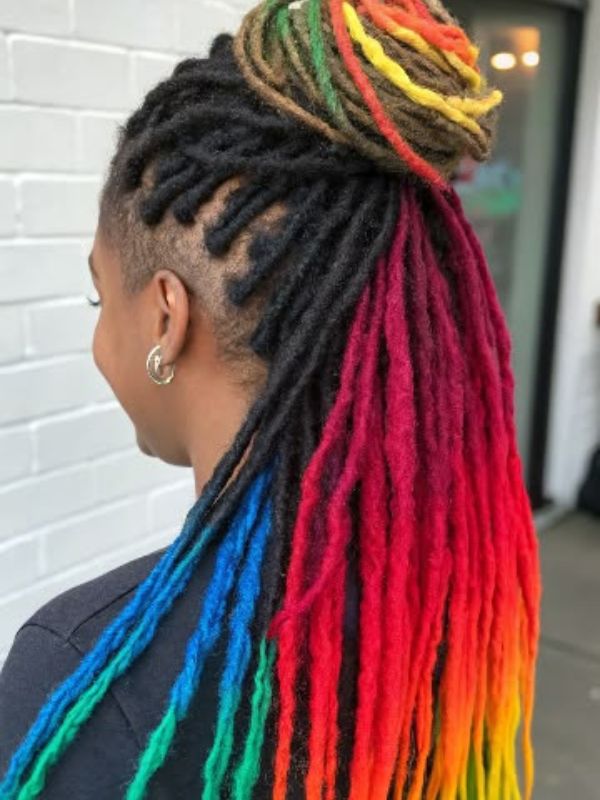 Black Base Rainbow Ombré Updo Black Base Rainbow Ombré Updo — Classy Color Locs