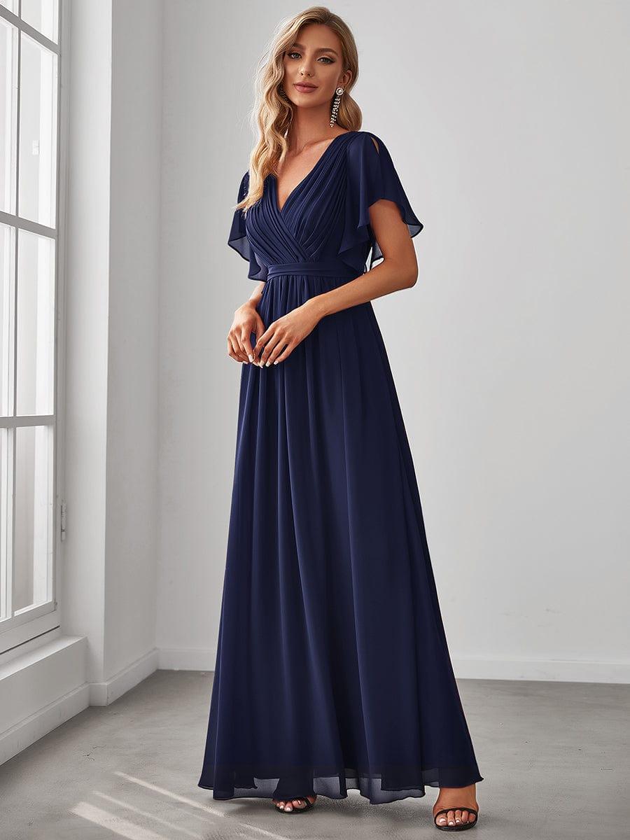 Navy Chiffon Maxi Dress with Pleated Bodice Navy Chiffon Maxi Dress with Pleated Bodice — Classy Concert Dresses