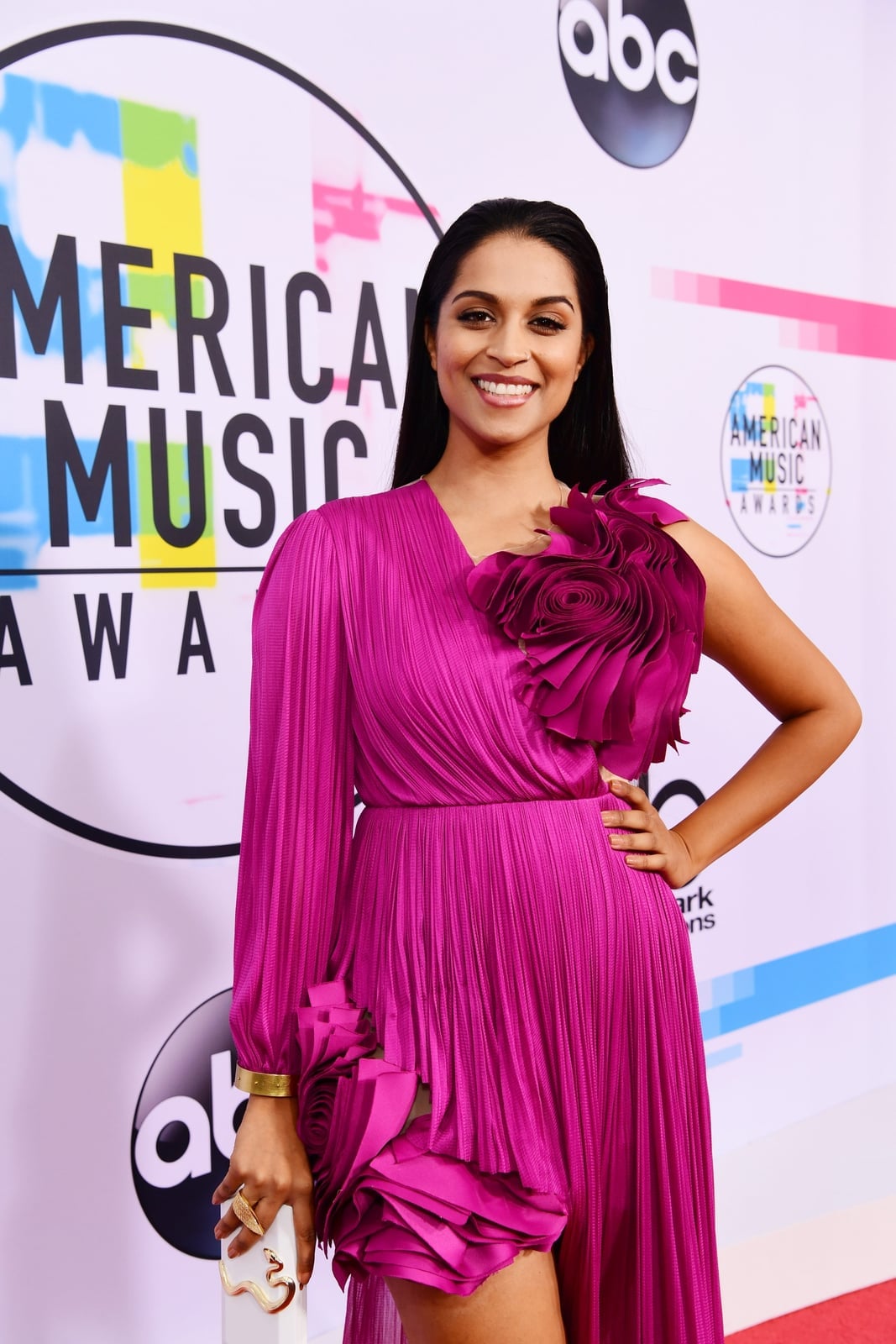 Magenta One-Shoulder Dress with Floral Applique Magenta One-Shoulder Dress with Floral Applique — Classy Concert Dresses