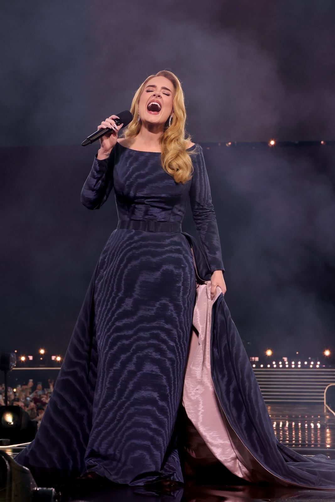 Navy Textured Gown with Dramatic Skirt Navy Textured Gown with Dramatic Skirt — Classy Concert Dresses