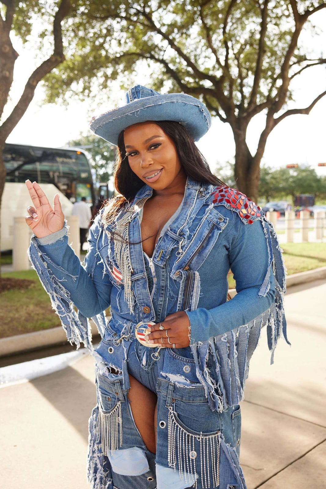 Embellished Denim Jacket and Shorts — Classy Concert Outfits Black Women