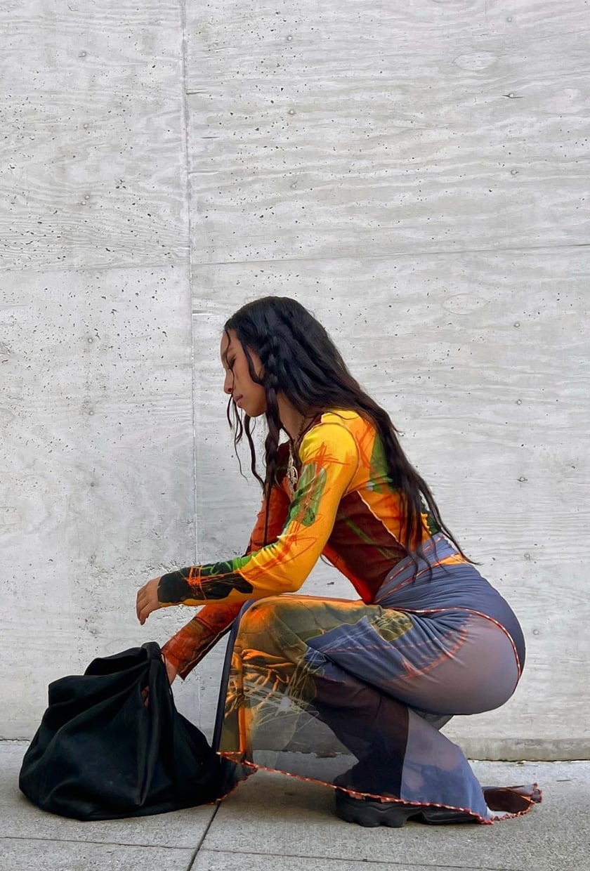Graphic Print Mesh Maxi Skirt Set — Classy Concert Outfits Black Women