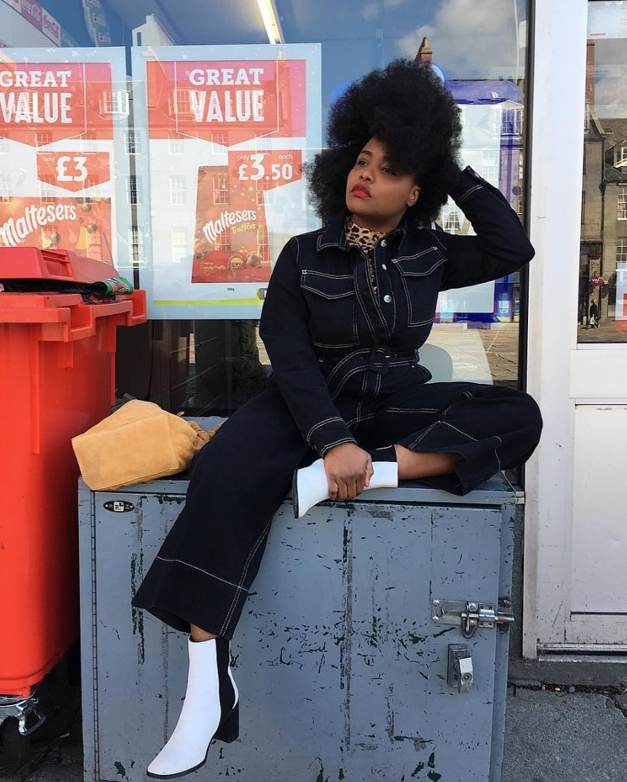Dark Denim Jumpsuit with Contrast Stitching — Classy Concert Outfits Black Women