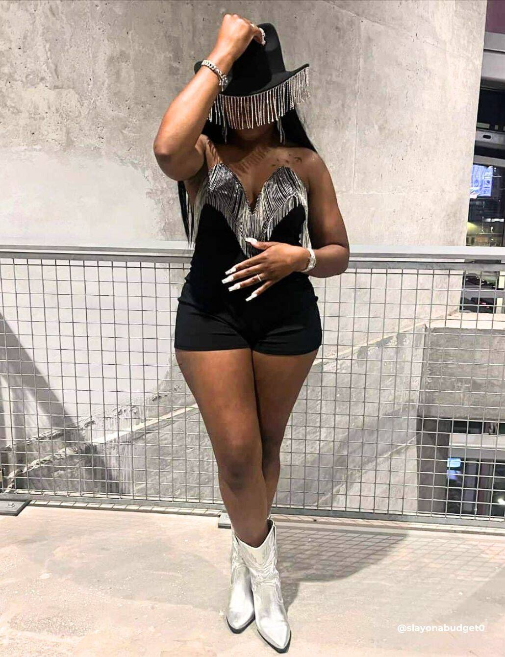 Fringe Top with Black Shorts and Silver Boots — Classy Concert Outfits Black Women
