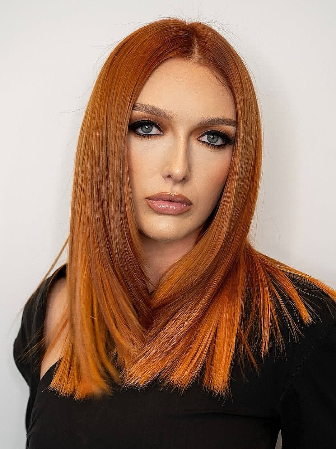 Collarbone Bright Copper Blunt Bob — Classy Copper Hair Color