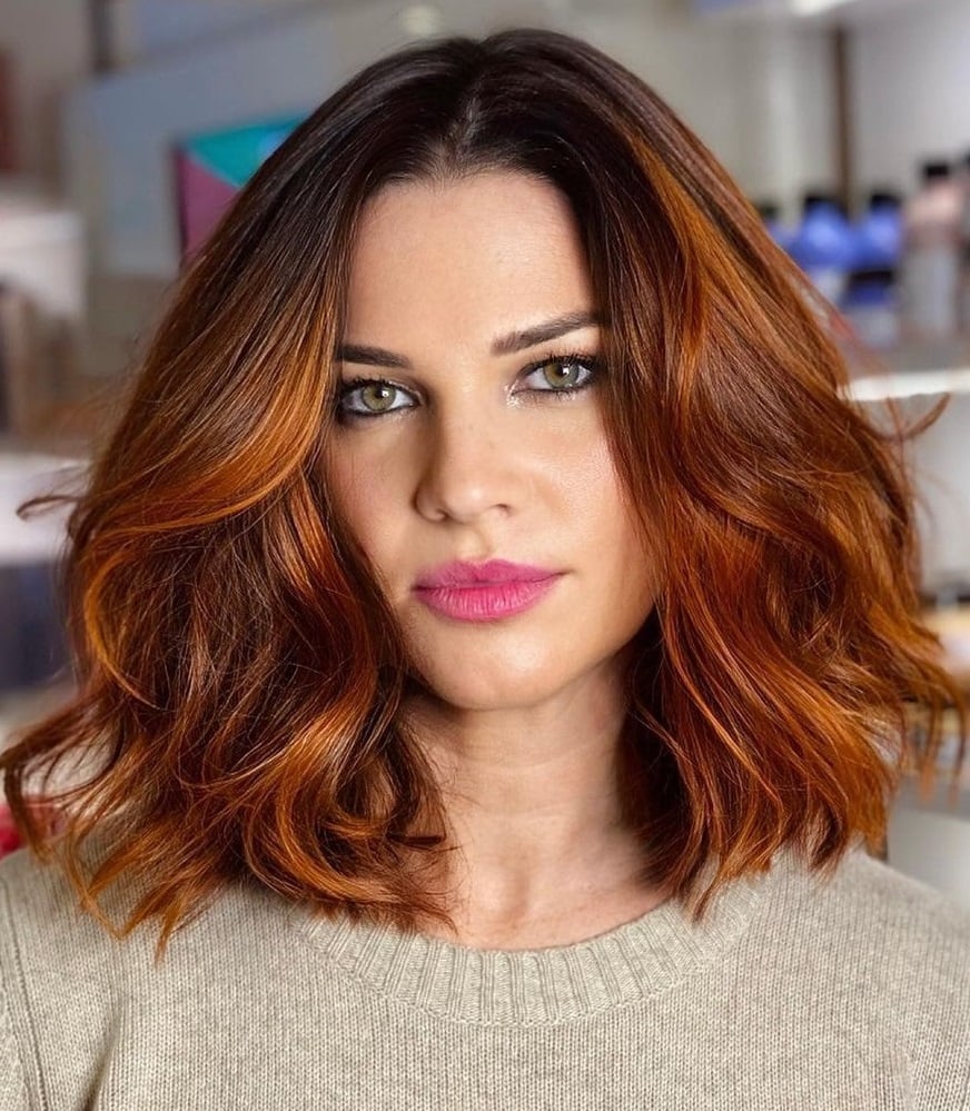 Chin Length Vibrant Copper Bob With Balayage — Classy Copper Hair Color
