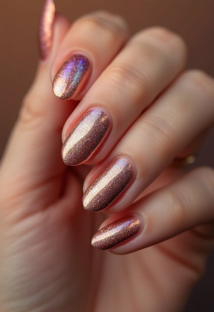 Medium Oval Rose Gold Cat-Eye Holographic Medium Oval Rose Gold Cat-Eye Holographic — Classy Copper Nails