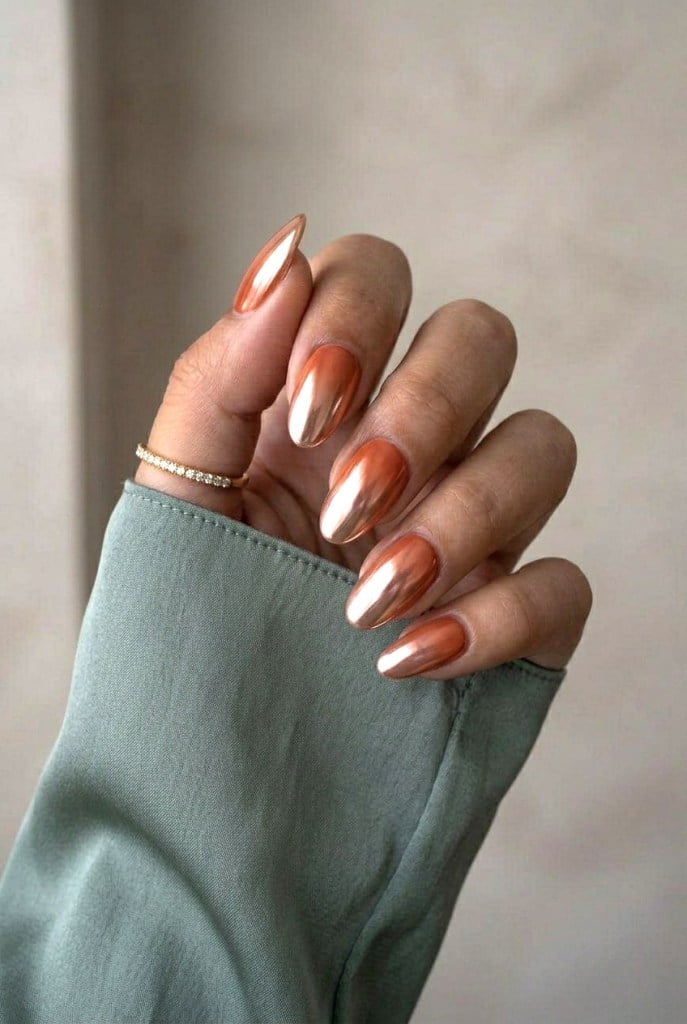 Long Almond Liquid Metal Chrome Nails Long Almond Liquid Metal Chrome Nails — Classy Copper Nails