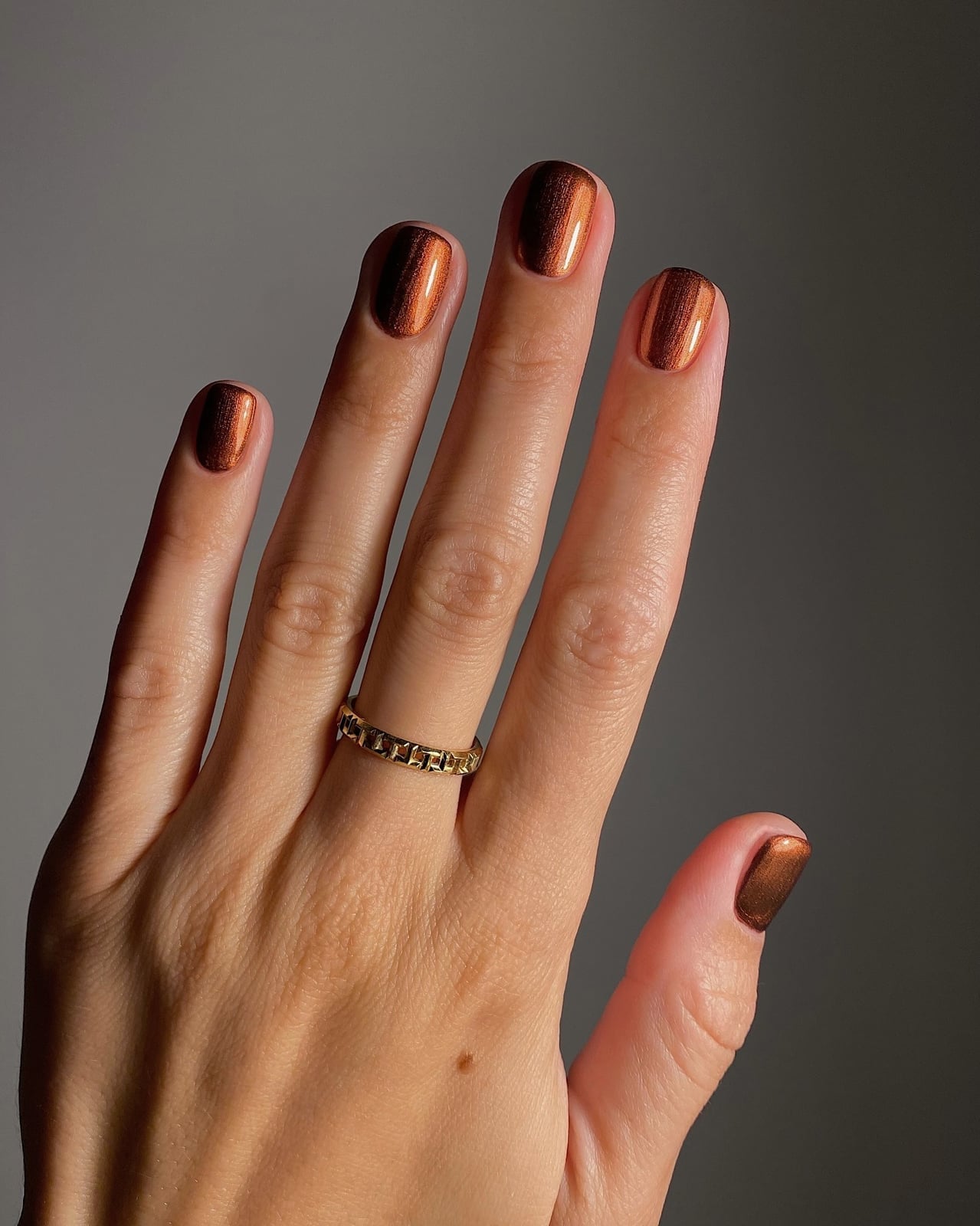 Short Square Taupe Metallic Copper French Short Square Taupe Metallic Copper French — Classy Copper Nails