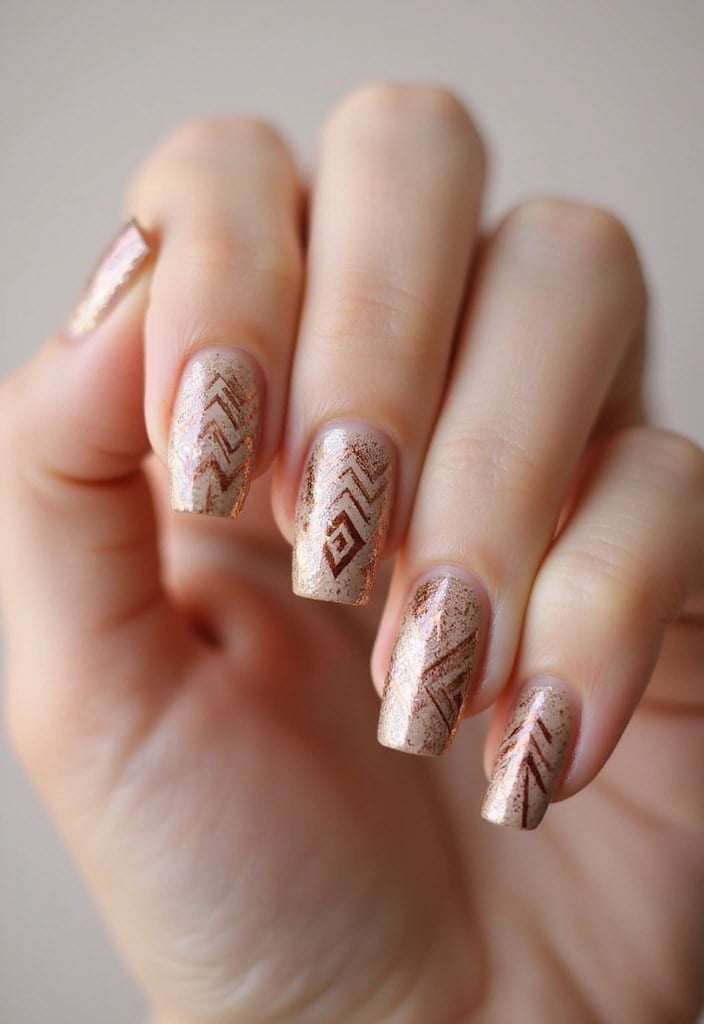 Long Coffin Rose Gold Geometric Silver Long Coffin Rose Gold Geometric Silver — Classy Copper Nails