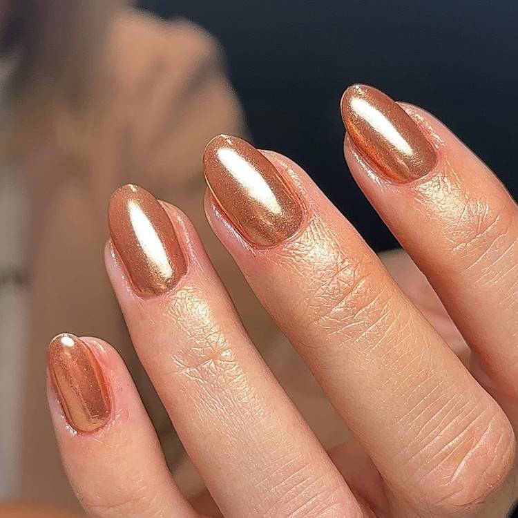 Medium Oval Metallic Copper Chrome Nails Medium Oval Metallic Copper Chrome Nails — Classy Copper Nails