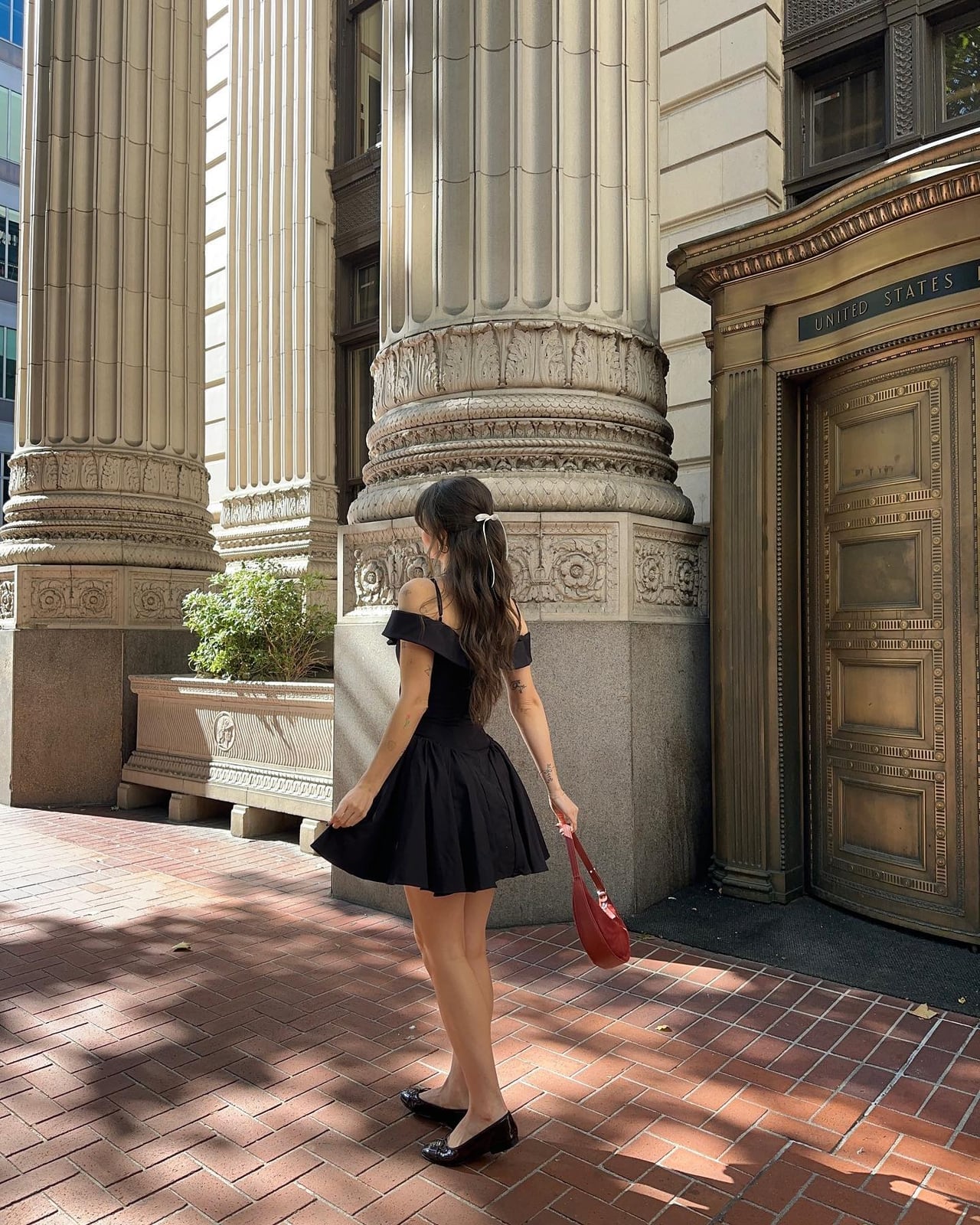 Black Off-Shoulder Mini Dress With Flared Skirt — Classy Coquette Outfits
