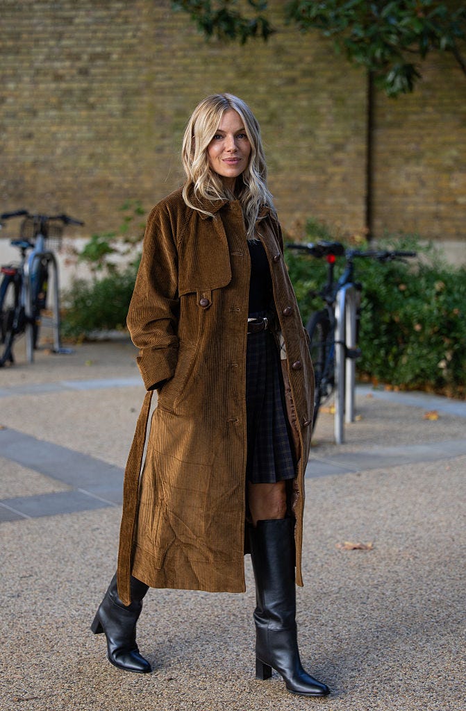 Sienna Miller proves corduroy jackets are autumn's new hero style – shop her polished trench now
