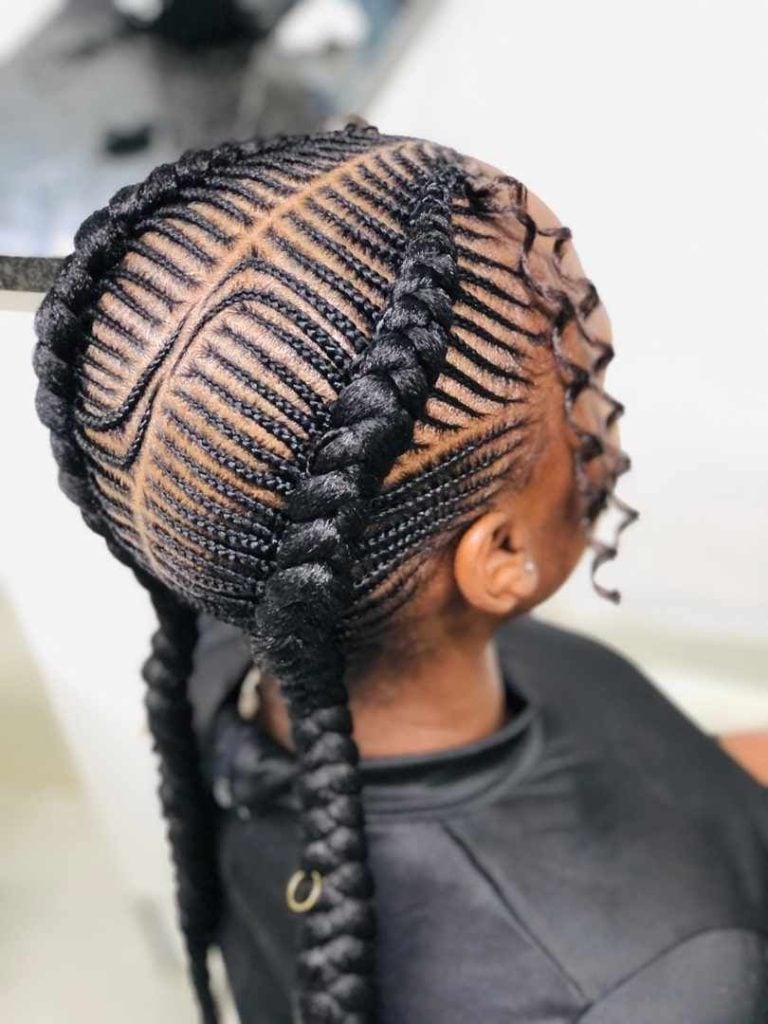 Large Section Cornrows Into Two Braided Ponytails Large Section Cornrows Into Two Braided Ponytails — Classy Cornrows Hairstyles
