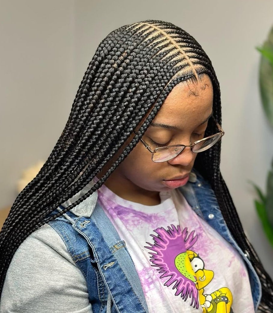 Long Dense Box Braids Framing The Face Long Dense Box Braids Framing The Face — Classy Cornrows Hairstyles