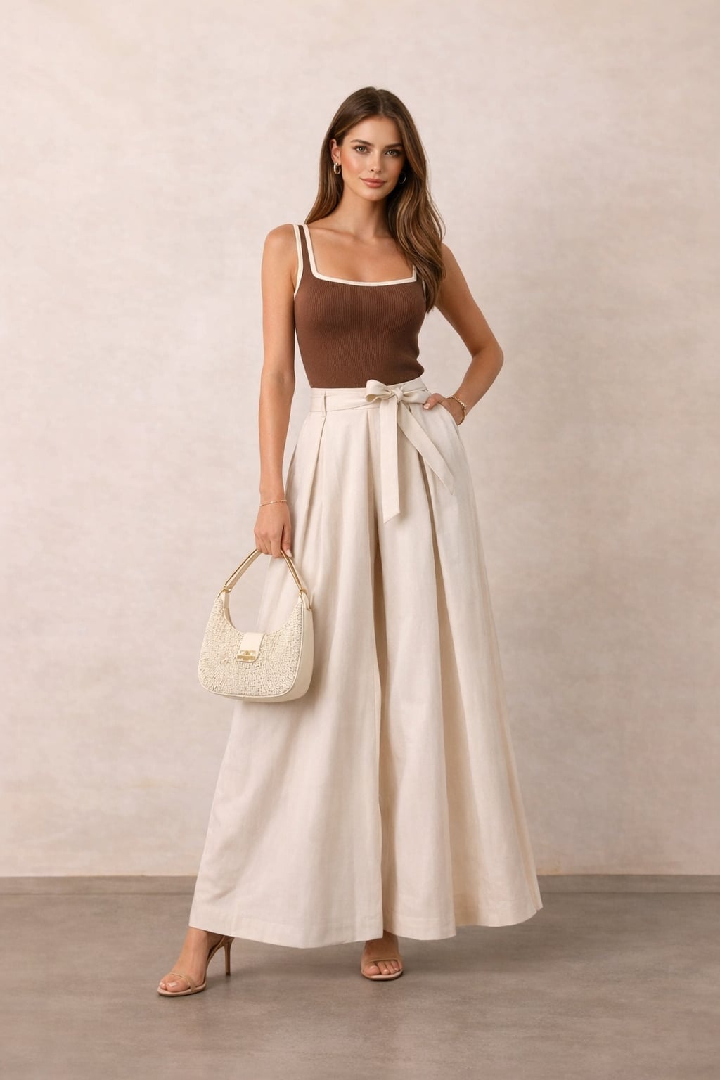Ribbed Tank and Wide Leg Trousers for Business Casual — Classy Cream Outfits