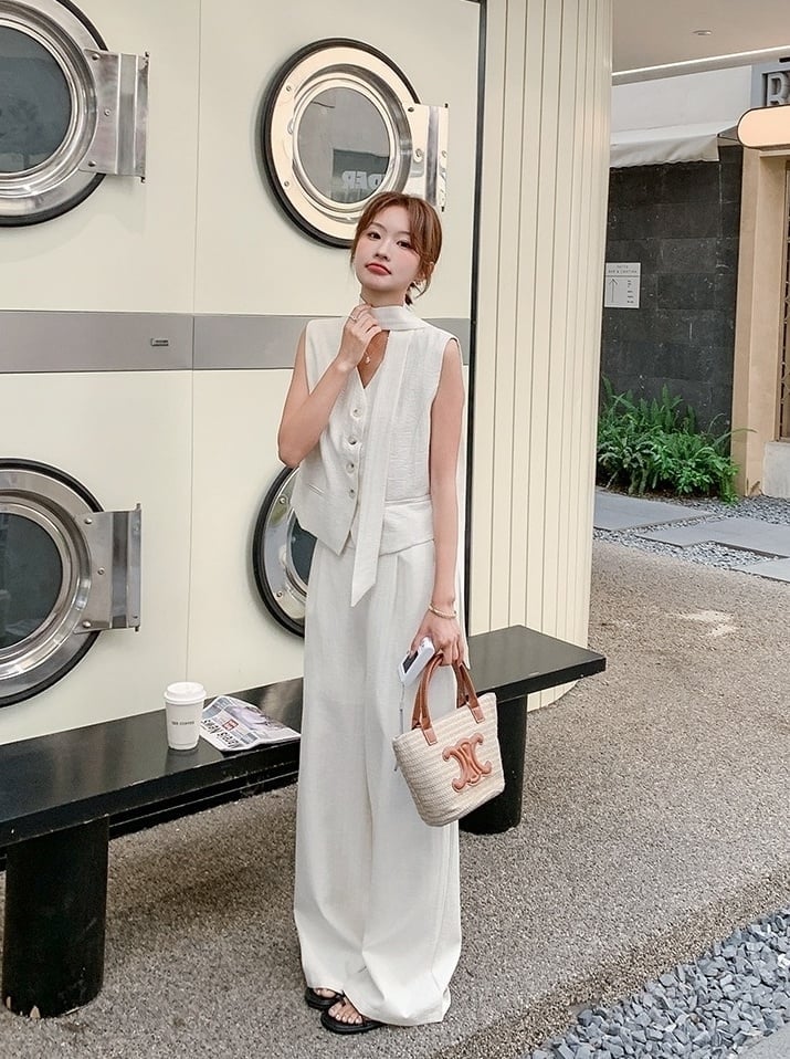 Sleeveless Vest and Wide Leg Trousers — Classy Cream Outfits