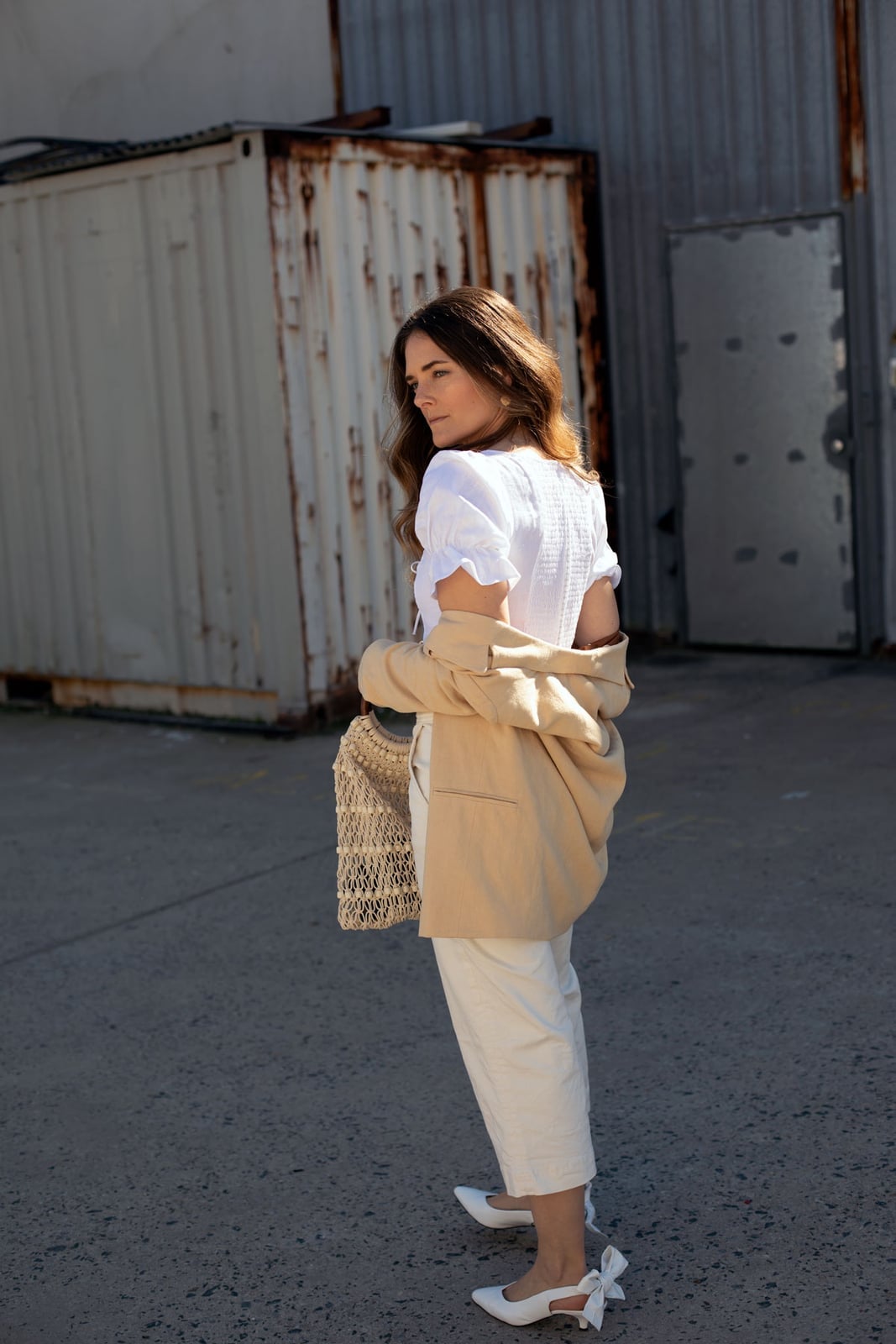 Puff Sleeve Top and Straight Leg Trousers with Blazer — Classy Cream Outfits