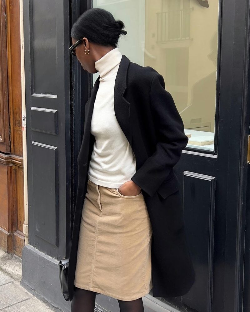 Turtleneck and Midi Skirt with Wool Coat — Classy Cream Outfits