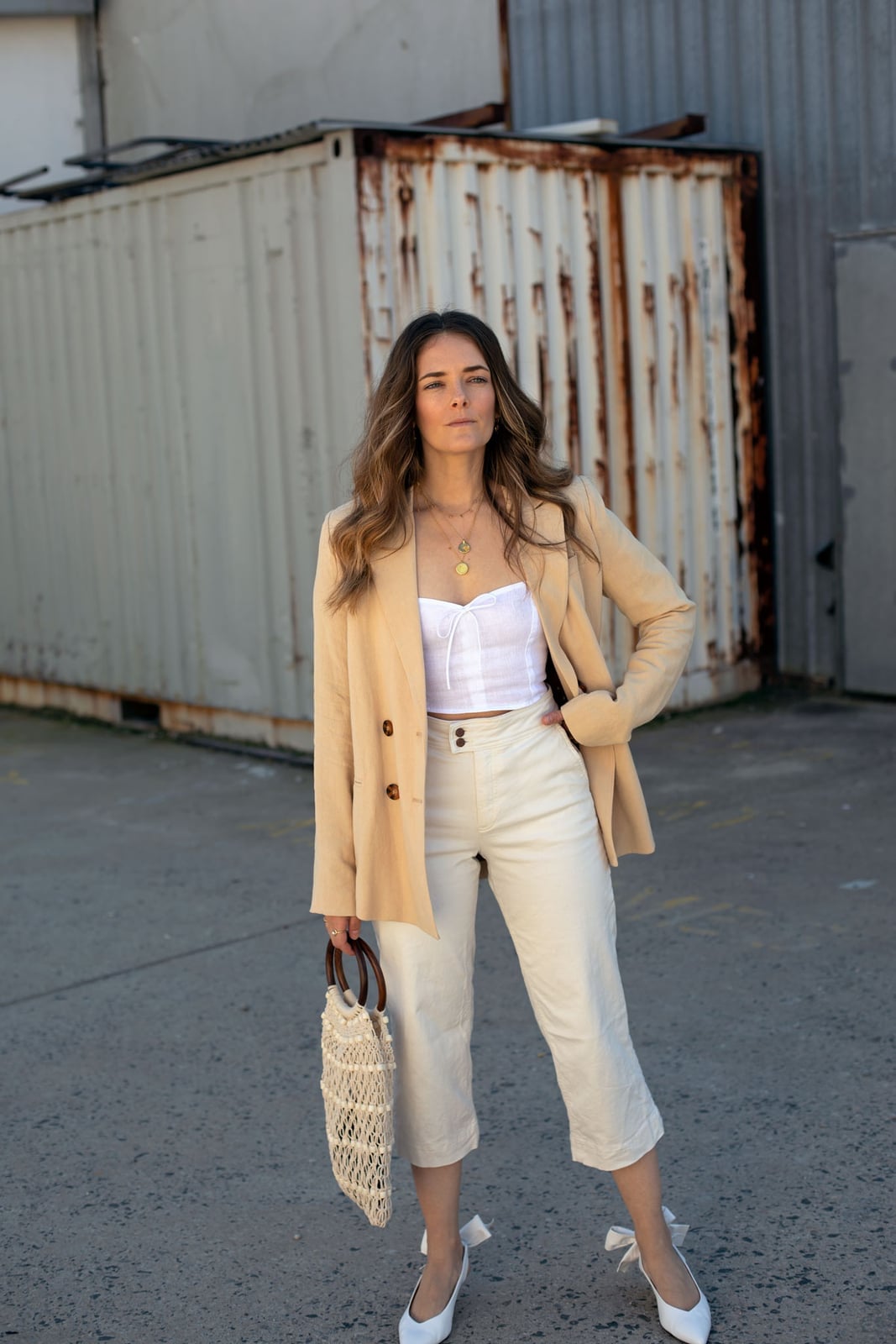 Linen Blend Blazer with Wide Leg Trousers — Classy Cream Outfits