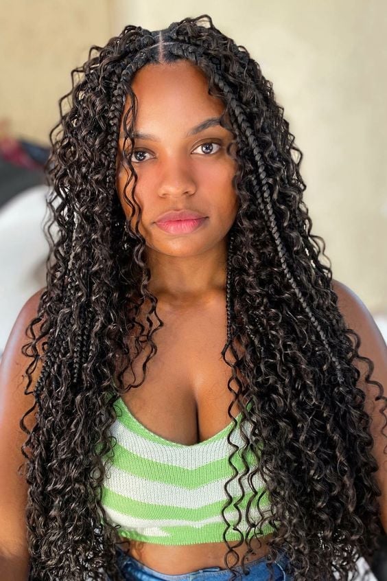 Dark Brown Braids With Voluminous Curls Dark Brown Braids With Voluminous Curls — Classy Curls Braids