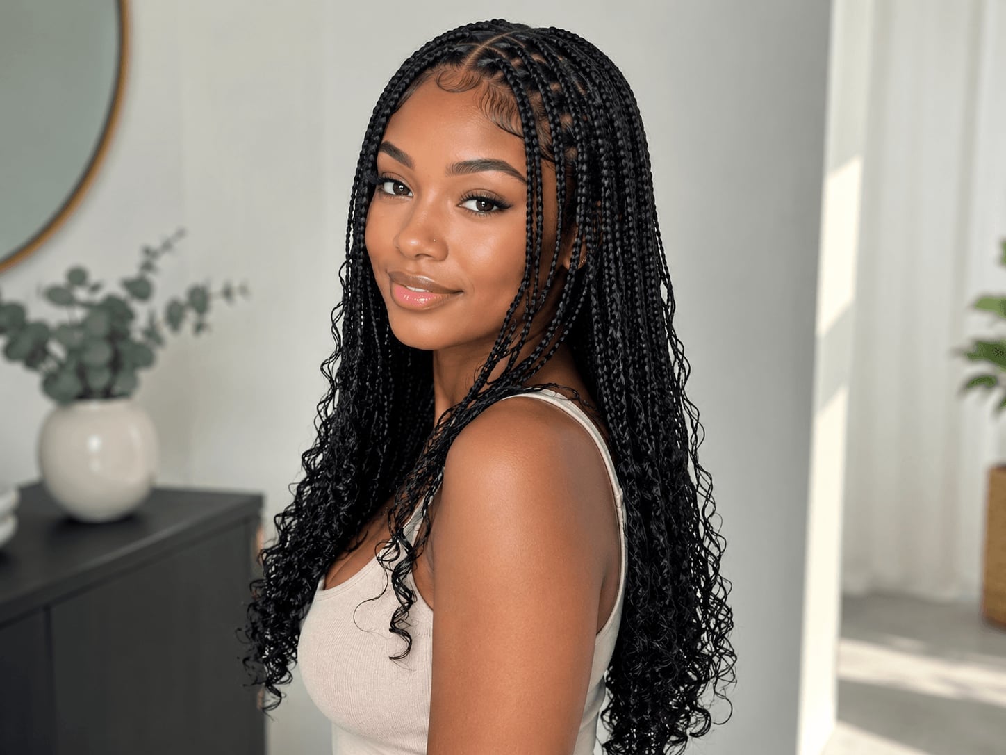 Long Black Box Braids With Wavy Curly Ends Long Black Box Braids With Wavy Curly Ends — Classy Curls Braids