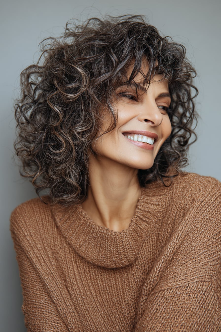 Salt and Pepper Bob With Defined Curls Salt and Pepper Bob With Defined Curls — Classy Curly Hair Cutting