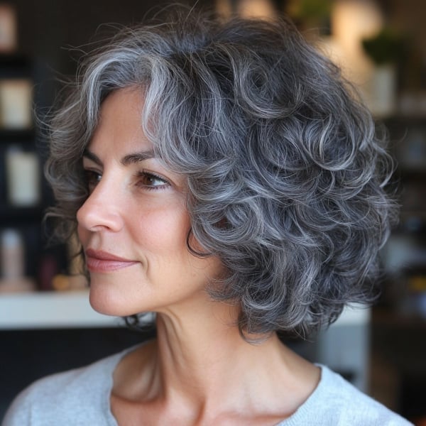 Collarbone Layered Cut In Silver Grey Collarbone Layered Cut In Silver Grey — Classy Curly Hair Layers