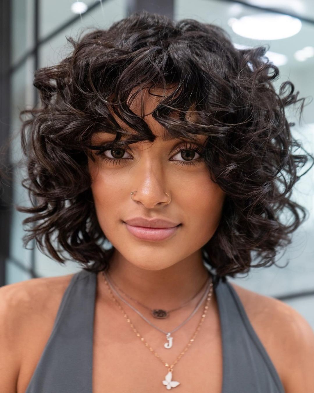 Shoulder Length Layers With Short Curly Bangs Shoulder Length Layers With Short Curly Bangs — Classy Curly Hair Layers