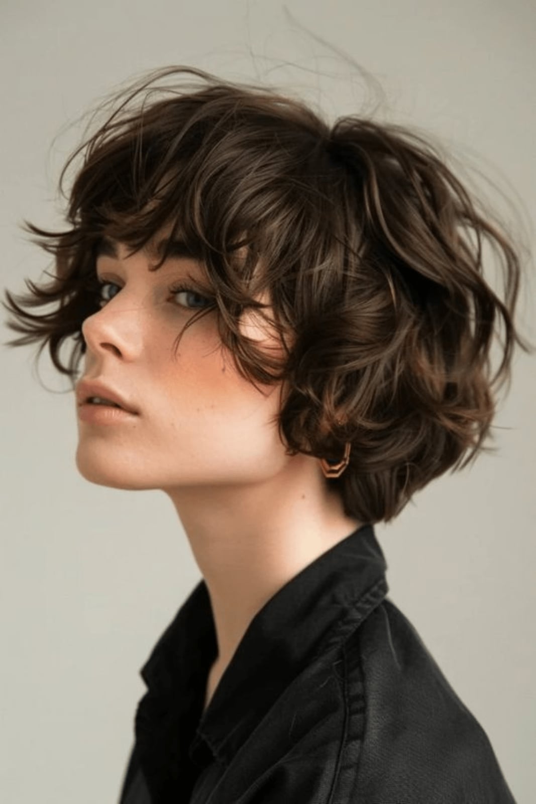 Textured Ear Length Cut With Short Bangs Textured Ear Length Cut With Short Bangs — Classy Curly Hair Layers