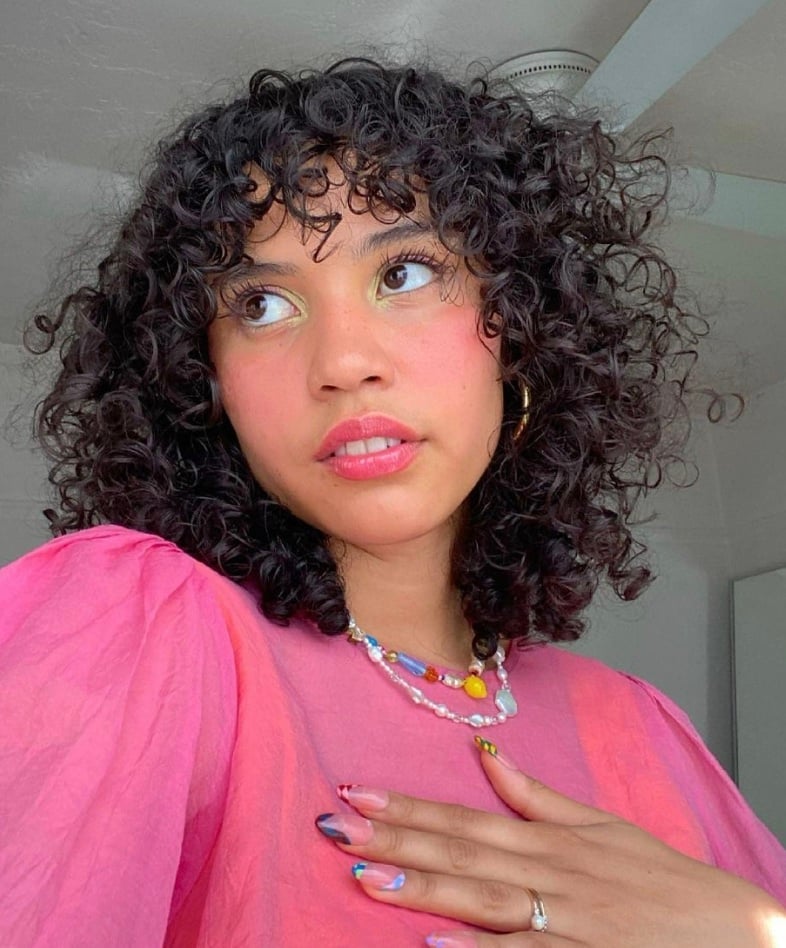 Chin Length Bob With Curtain Bangs, Dark Brown Chin Length Bob With Curtain Bangs, Dark Brown — Classy Curly Haircuts