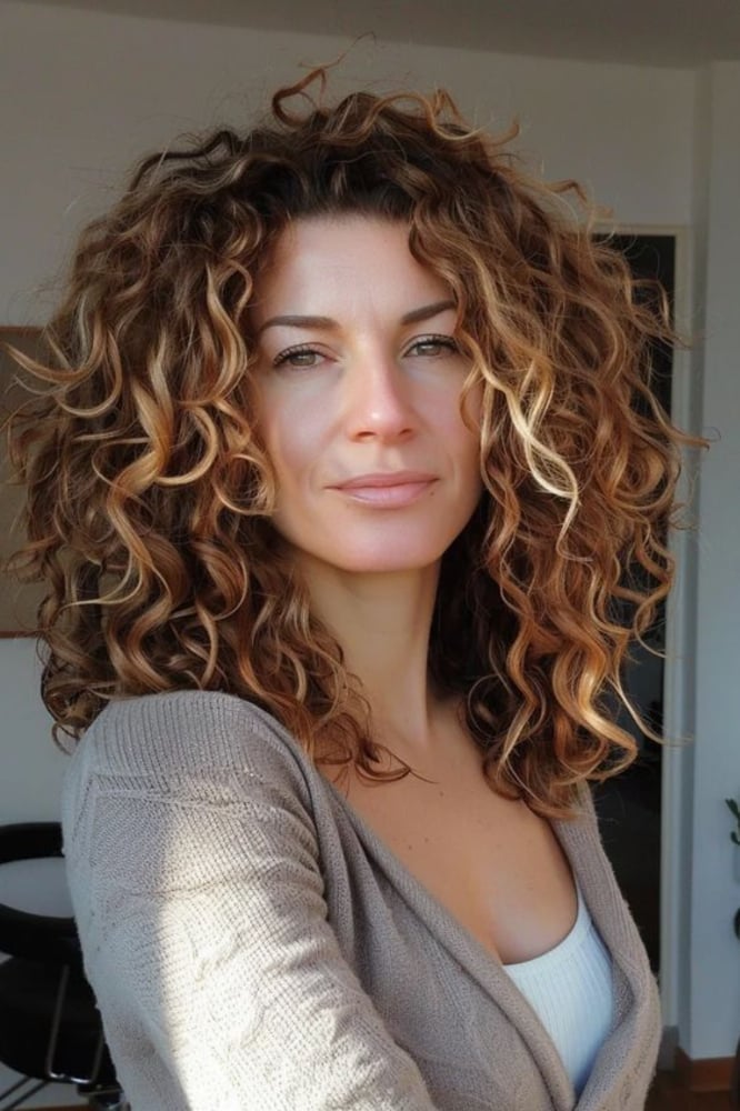 Glossy Shoulder Curls With Blonde Glossy Shoulder Curls With Blonde — Classy Curly Highlights