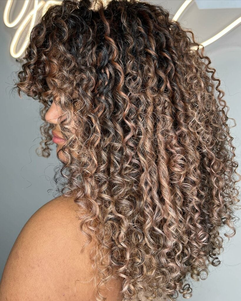Side View Of Curly Dark Brown With Caramel Side View Of Curly Dark Brown With Caramel — Classy Curly Highlights