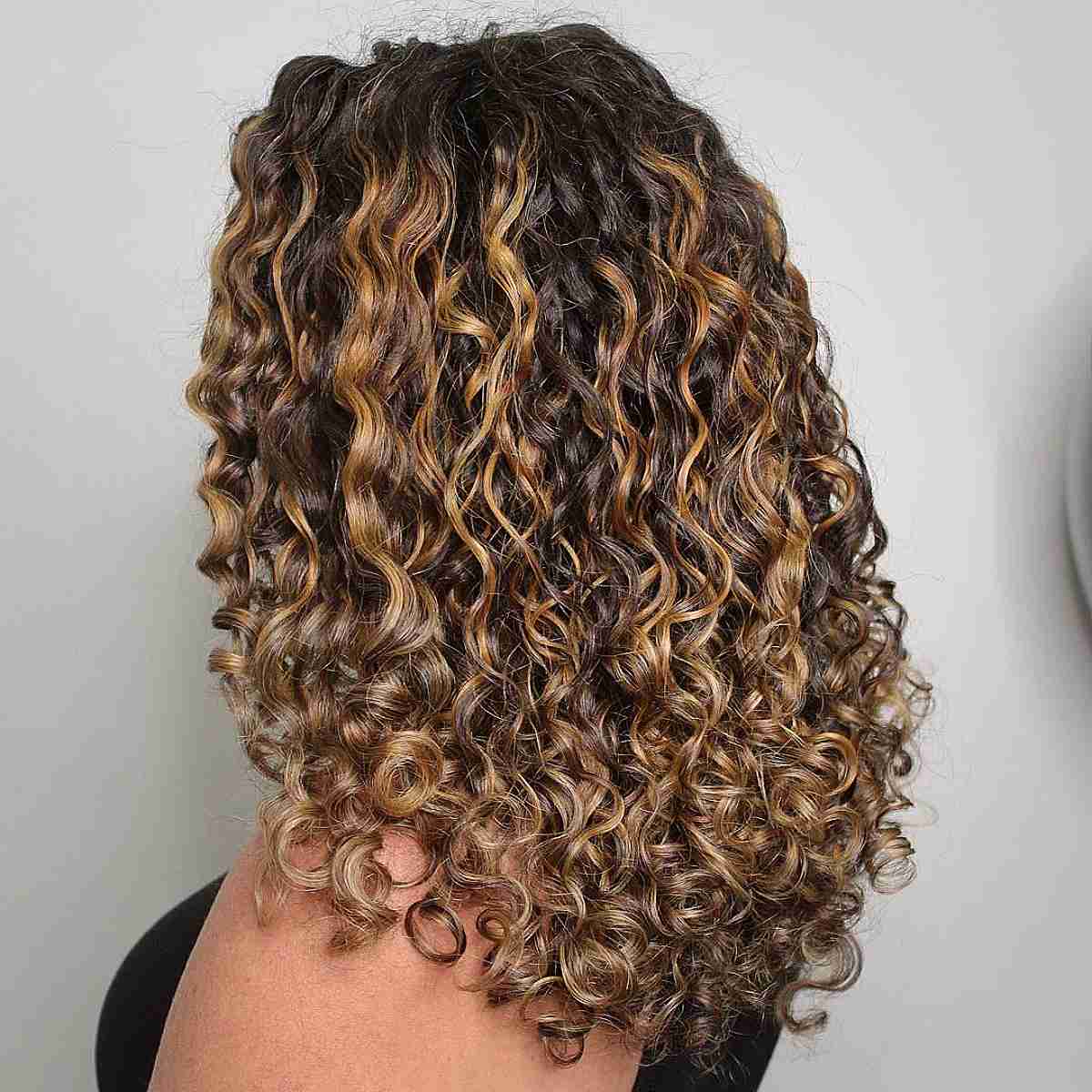 Back View Collarbone Curls With Highlights Back View Collarbone Curls With Highlights — Classy Curly Highlights