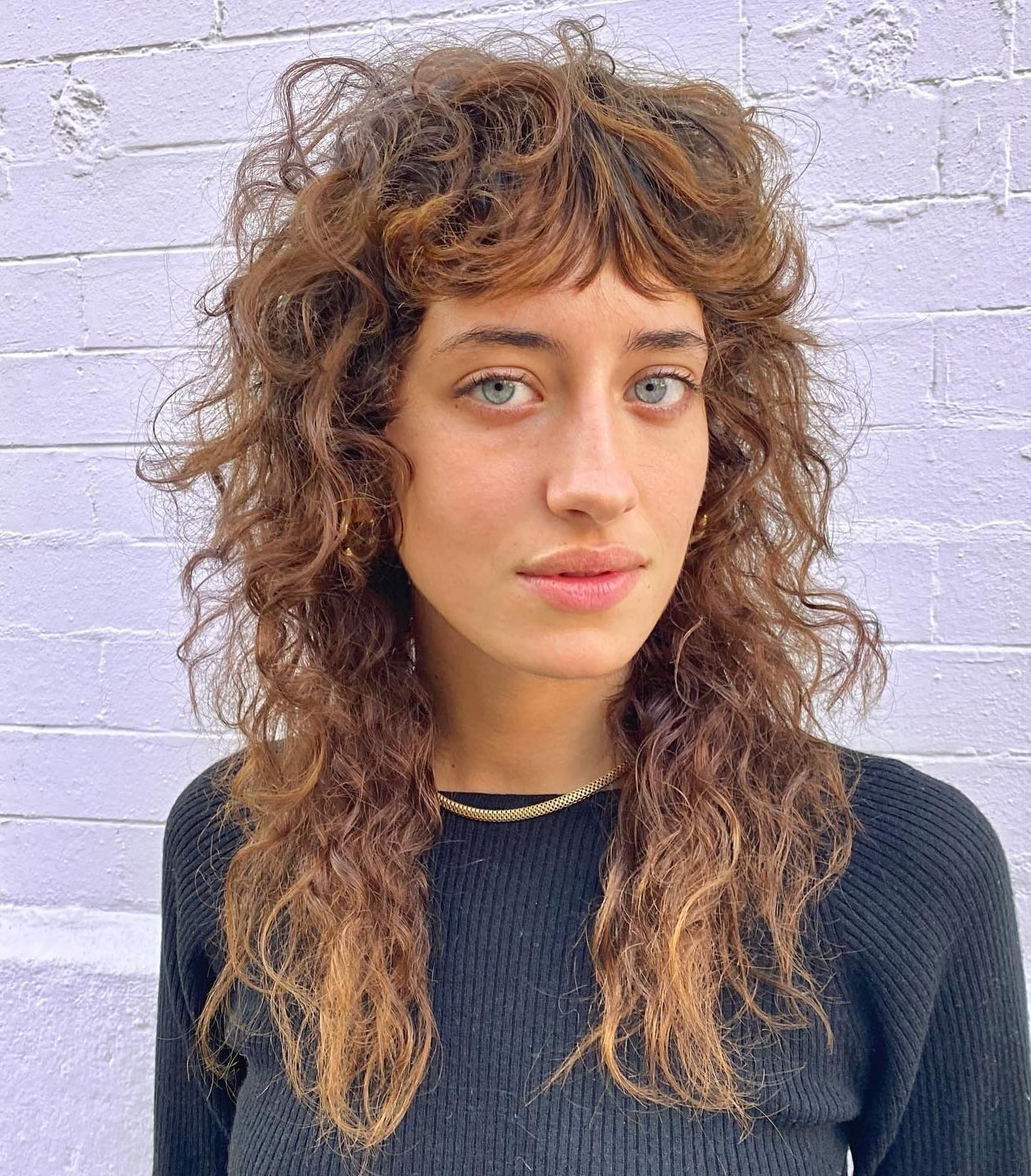 Mid-Back Shag With Caramel Balayage Mid-Back Shag With Caramel Balayage — Classy Curly Shag Haircut