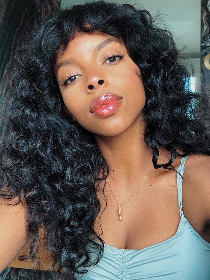 Mid-Length Black Shag With Glossy Curls Mid-Length Black Shag With Glossy Curls — Classy Curly Shag Haircut